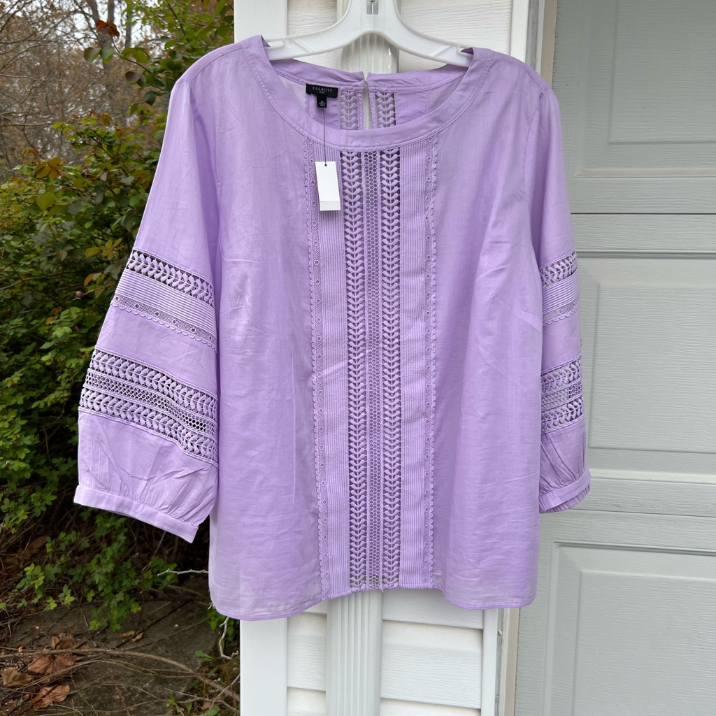 Nwt Talbots Pretty Lavender Lace Striped Cotton Camisole Lined Blouse